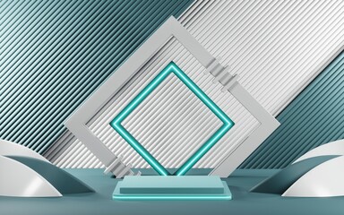 Obraz premium 3D render of Podium background in blue tones for displaying cream products. cosmetics
