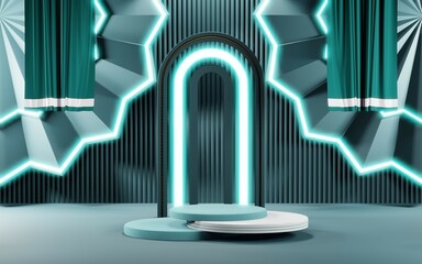 Obraz premium 3D render of Podium background in blue tones for displaying cream products. cosmetics