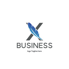 X Letter Feather Typographic Letters Logo Design Template