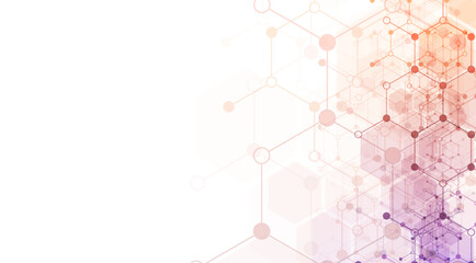 Obraz premium Hexagons pattern background. Genetic research, molecular structure. Chemical engineering. Concept of innovation technology. Used for design healthcare, science and medicine background