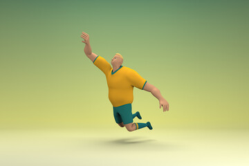 Fototapeta na wymiar An athlete wearing a yellow shirt and green pants. He is doing exercise. 3d rendering of cartoon character in acting.