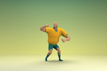 Fototapeta na wymiar An athlete wearing a yellow shirt and green pants. He is doing exercise. 3d rendering of cartoon character in acting.