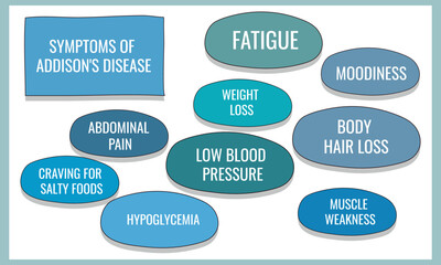 symptoms of Addison's disease. Vector illustration for medical journal or brochure.