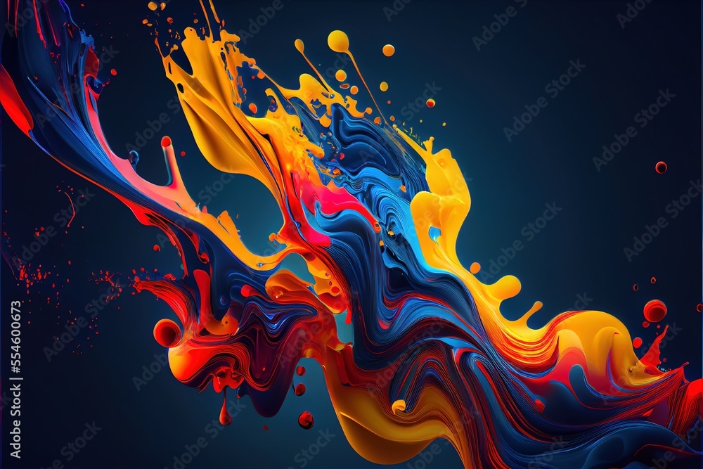 Poster a colorful abstract painting with a blue background and a black background with a blue border and a 