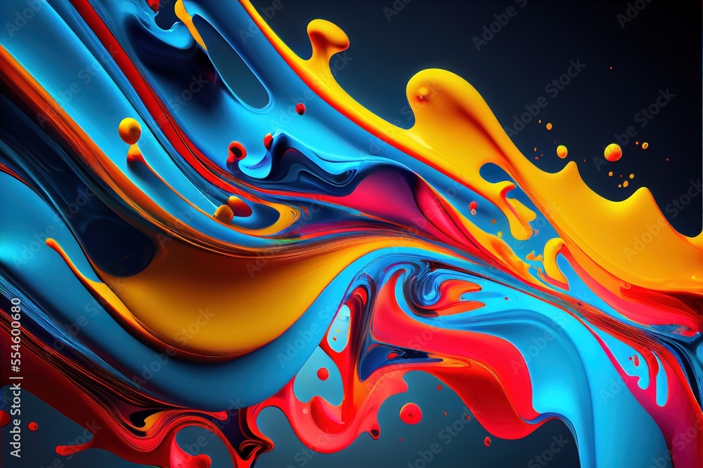Poster a colorful abstract painting with a black background and a blue background with red. generative ai