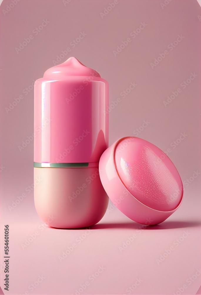 Poster a pink container with a lid next to a pink container with a lid on it and a pink background. generat