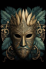 Tribal Mask Template. Unique masks with leaves around