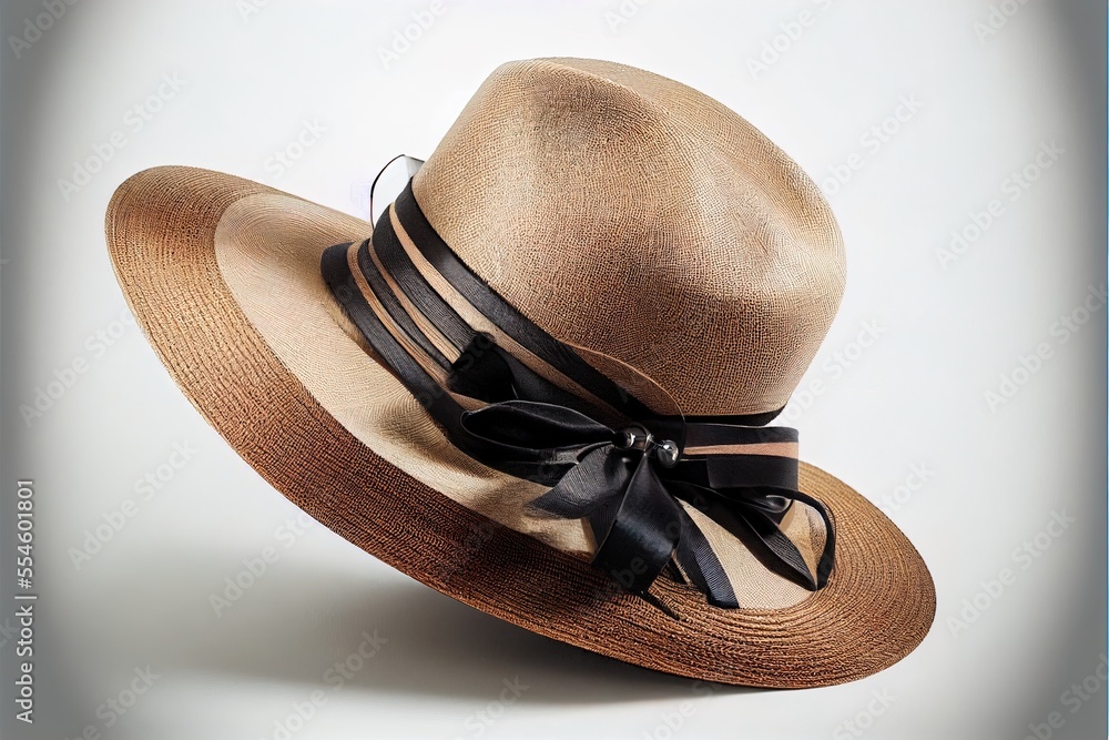 Poster a hat with a ribbon around the brim and a bow on the side of it. generative ai