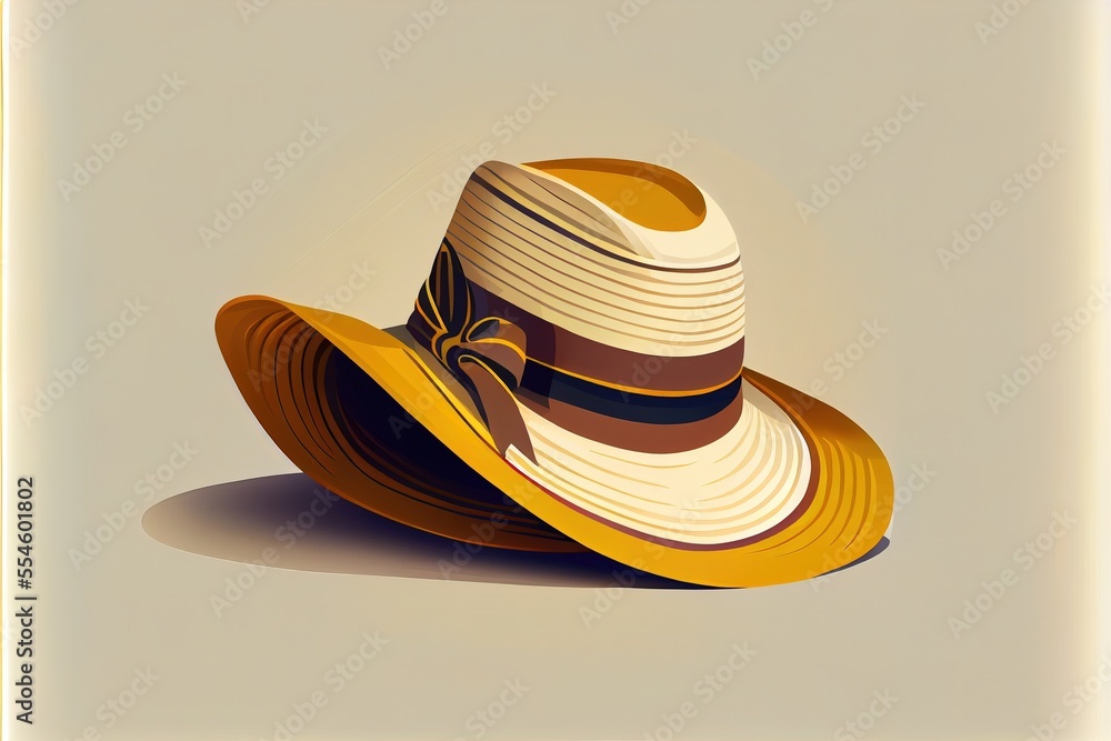 Poster a hat with a bow on it sitting on a table next to a wallpaper frame with a picture of a hat. generat