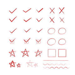 Collection hand drawn important check sign. Set simple doodles isolated on white background. sign mark icons. illustration vector.