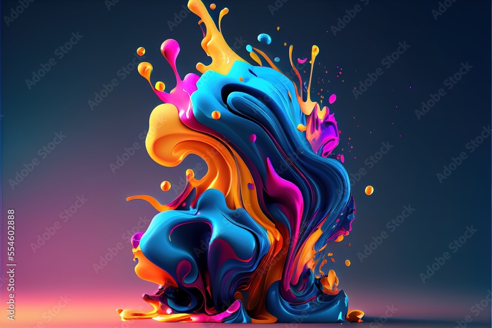 Poster a colorful liquid splashing on a blue background with a blue frame around it and a blue background w