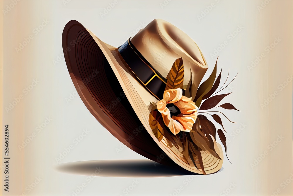 Poster  a hat with a flower on it is shown in a picture frame with a light background and a shadow. Generative AI