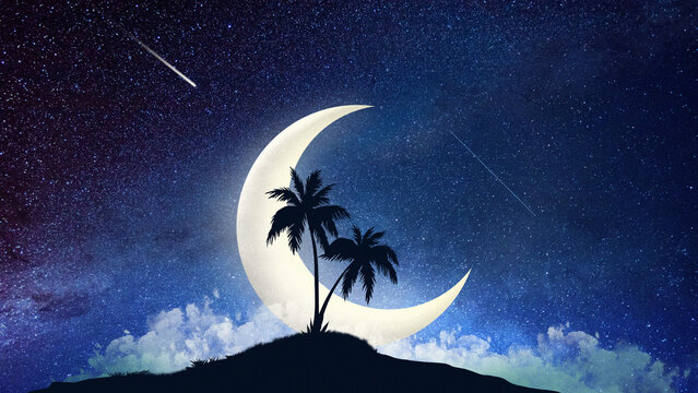 dark night with shadow and tree digital art ,type painting ,3d illustration , high definition ,  wallpaper