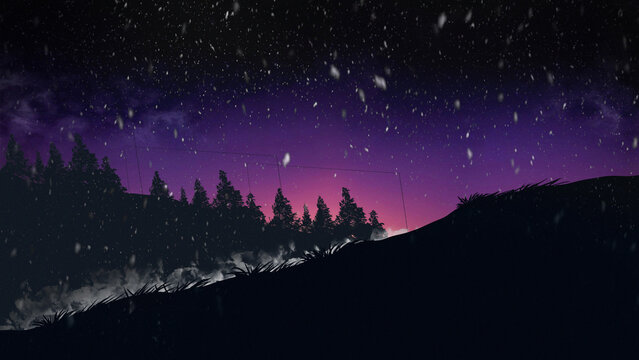dark night landscape mountain scene  digital art ,type painting ,3d illustration  high definition  wallpaper