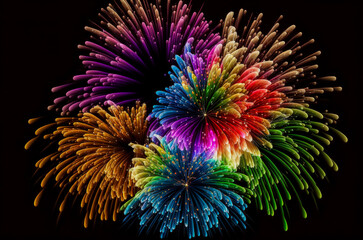 Fototapeta premium Multi color firework in black background. Happy new year festival concept. Generative AI