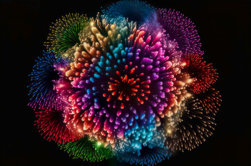 Fototapeta na wymiar Multi color firework in black background. Happy new year festival concept. Generative AI
