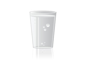 This is a vector illustration design of a clear glass or glass cup filled with water with some bubble effect on the water in the glass