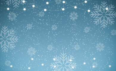 merry christmas and happy new year. Gold glitter snowflake blue background