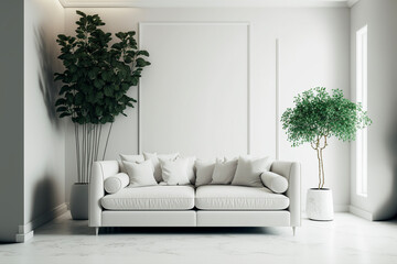 living room interior background. Front view. Generative AI