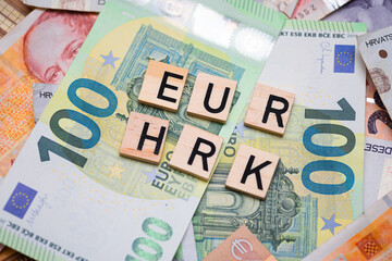 The inscription EUR HRK, i.e. the Euro to Kuna exchange rate. Croatia adopts the euro and joins the euro zone