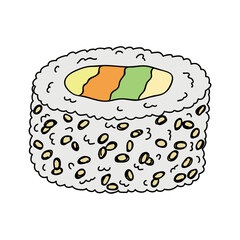 Hand drawn sushi roll clipart. Japanese traditional cuisine dishes. Asian food
