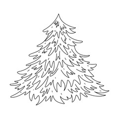 Obraz premium Fir tree in hand drawn doodle style. Coloring page for children. Christmas tree vector illustration.