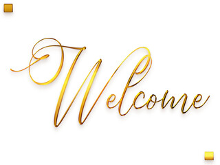 Obraz na płótnie Canvas Welcome Text in Transparent PNG Stylish Cursive Typography Glowing Golden Text
