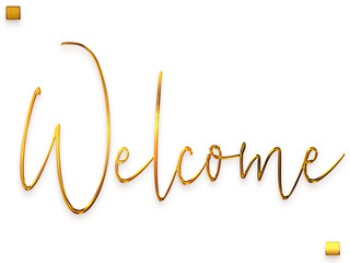 Fototapeta na wymiar Welcome Text in Transparent PNG Stylish Cursive Calligraphy Glowing Golden Text