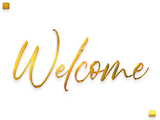 Welcome Text in Transparent PNG Brush Stylish Cursive Alphabetical Glowing Golden Text