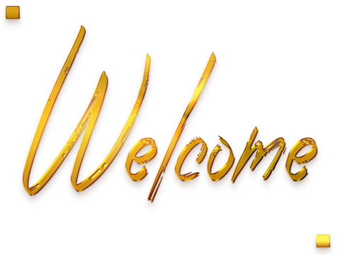 Welcome Text in Transparent PNG Brush Stylish Cursive Alphabetical Glowing Golden Text