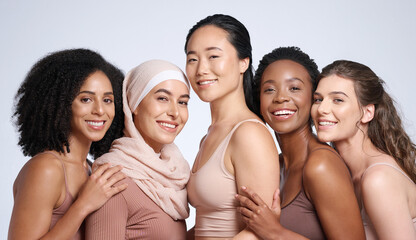 Diversity, woman and beauty portrait for body positive support, happiness and skincare wellness....