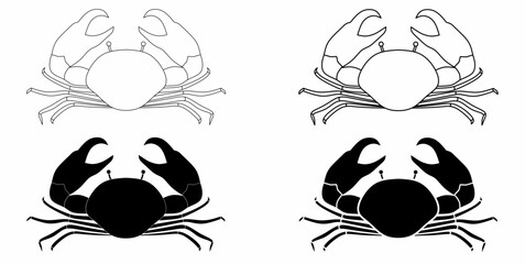 outline silhouette crab icon set isolated on white background