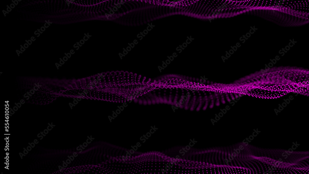 Poster Wave of dots and weave lines. Abstract background. Network connection structure. 3d rendering.