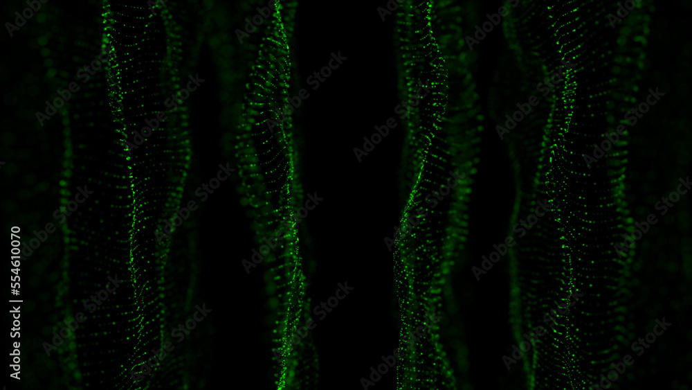 Poster Wave of dots and weave lines. Abstract background. Network connection structure. 3d rendering.