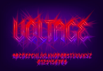 Voltage alphabet font. Neon letters and numbers. Stock vector typeface for your design.