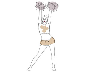 cheerleader girl drawn with a monoline, one line art, contour,logo