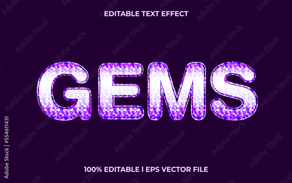 Aufkleber gems editable text effect, lettering typography font style, glossy 3d text for tittle