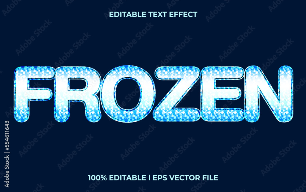 Poster frozen editable text effect, lettering typography font style, glow 3d text for tittle