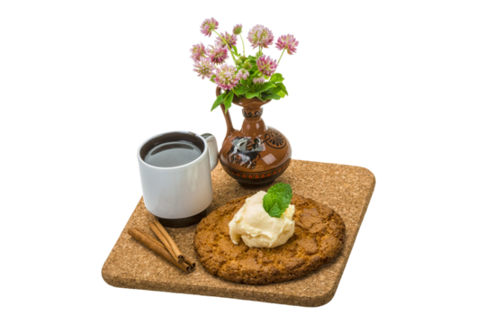 Breakfast wirh coffee and cookie