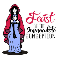 Feast of the Immaculate Conception of Blessed Virgin Mary. Annunciation. Mother of Jesus Christ pray accepting the good news. Great Feasts of the Orthodox And the Catholic Church