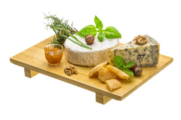 Assorted cheese - brie, dor blue and hard old yellow cheese