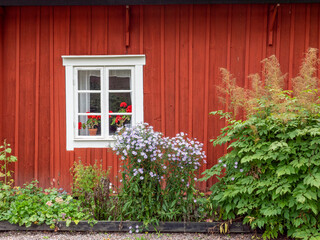A typically red wooden cottage and barn in a Swedish summer landscape © Conny Sjostrom