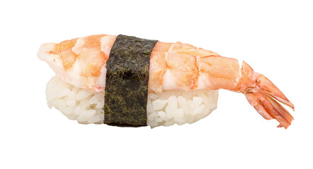 Shrimp sushi closeup isolated on white background