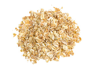 Heap of dry rolled oats isolated on white background