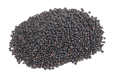 Heap of black lentil isolated on white