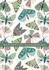Vector butterflies background. Template for card, poster, flyer, cover, home decor and other.