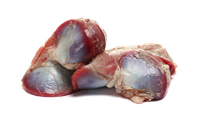 Raw goose stomach, gizzard organ isolated on white 