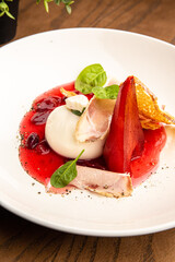 Buratta with Parma Ham, Pear and Sauce