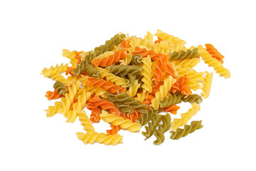 close up of a dried italian pasta on white background