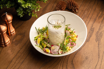 Salad with vegetables and egg with kefir
